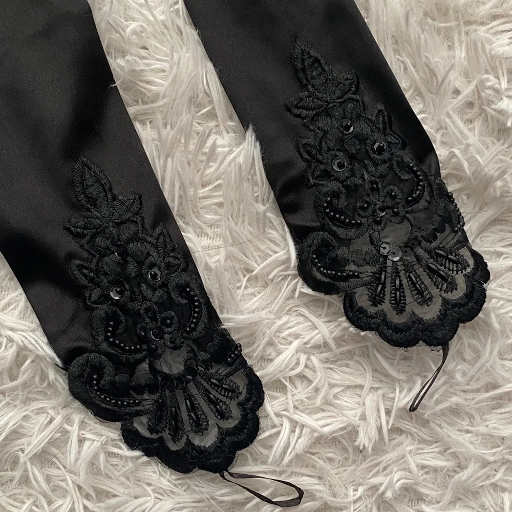Elegant Black Satin Opera Gloves